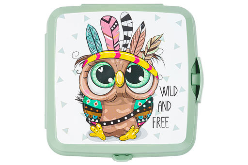 Ланч-бокс 1,2 л 15*15*9 см Бенто Сова в перьях + вилка и ложка, фисташковый (модель 487) - Elan gallery фото 8