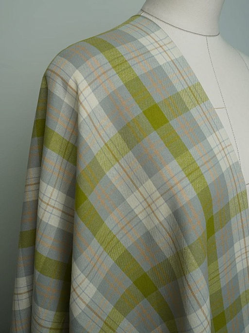 Фуле Клетка цв.светло-серый/яркая оливка, ш.1.45м, хлопок-100%, 150гр/м.кв - Купава фото 2