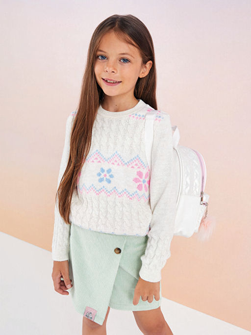 Bisiklet Yaka Desenli Uzun Kollu K?z ?ocuk Triko Kazak - Waikiki фото 3