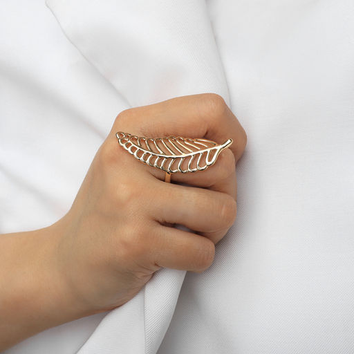 Кольцо металл Лист папоротника, цвет золото, безразмерное - Qf фото 4