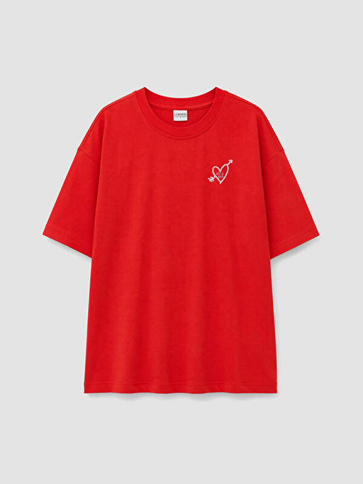 Loose Fit Bask?l? K?z ?ocuk Ti??rt