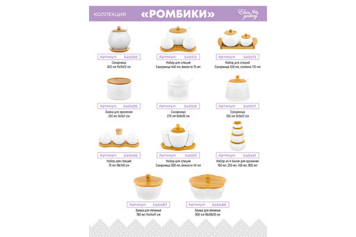Набор - сахарница 300 мл 16*10*11 см "Ромбики" с ложкой + солонка + перечница на дер. подст.