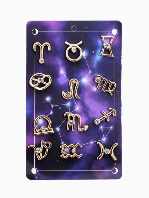 Цена за 12 шт. Значок Знаки зодиака гороскоп, белый в золоте