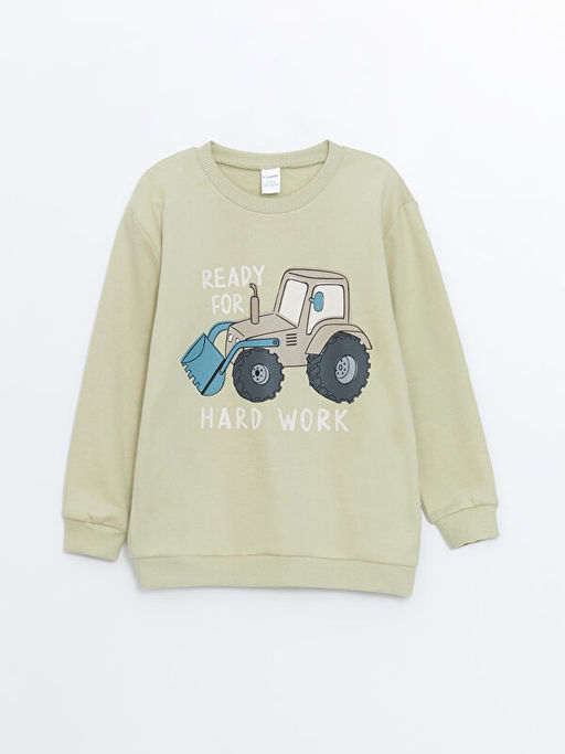 Bisiklet Yaka Uzun Kollu Bask?l? Erkek Bebek Sweatshirt 2li