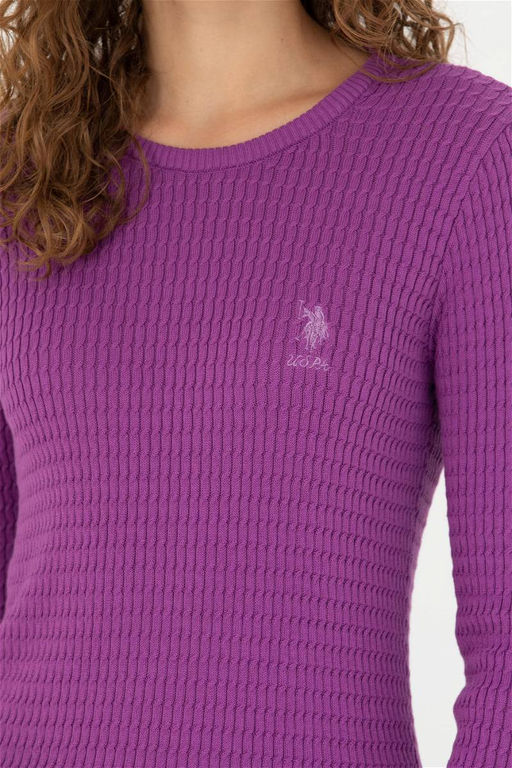 Женский базовый свитер фиолетового цвета с круглым вырезом Неожиданная скидка в корзине - U.s. polo assn фото 7