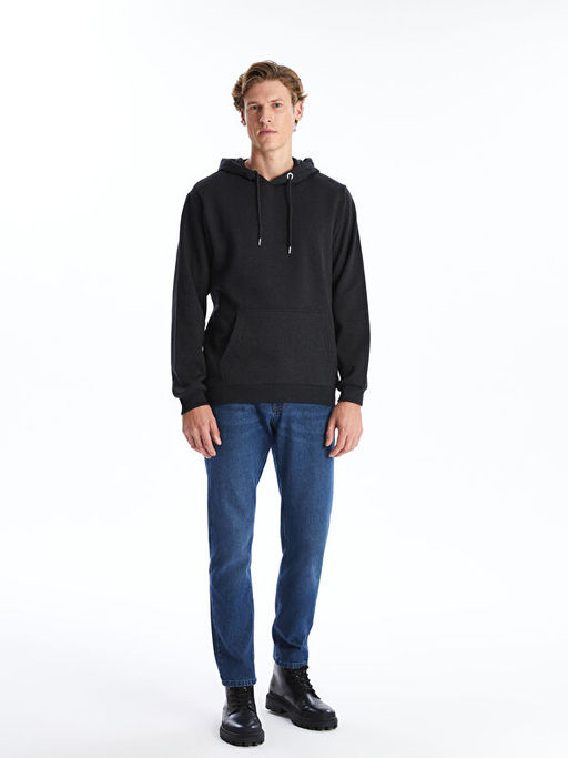 Uzun Kollu Bask?l? Erkek Kal?n Hoodie
