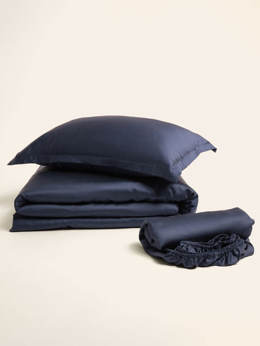 Простыня на резинке 2-спальная SL Home Tencel, 160×200+30 см, синяя, тенсель