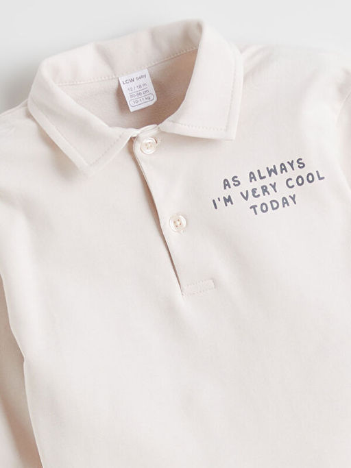 Polo Yaka Bask?l? Erkek Bebek Sweatshirt