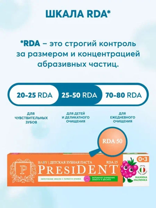 PresiDENT ДЕТИ паста д/зубов 0-3 Мамина малинка (25 RDA) 45мл