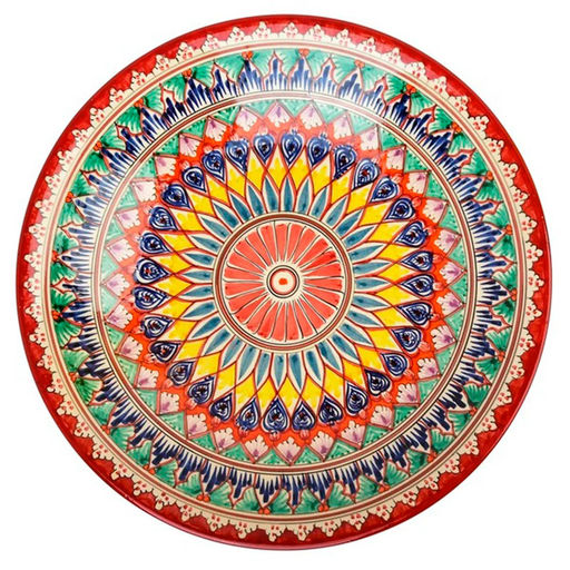 Ляган 42см, плоский Риштанская керамика красный