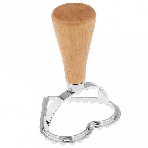 Штамп металлический для пельменей "Сердце" 7х6,5см h10см, деревянная ручка, на картоне (Китай)