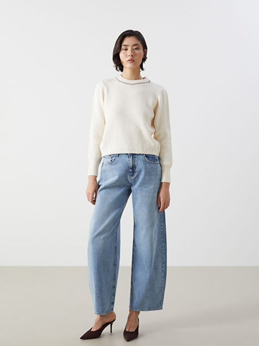 Bisiklet Yaka Ta?l? Kad?n Triko Kazak