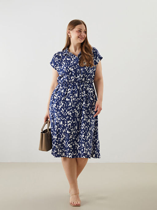 G?mlek Yaka Desenli Elbise