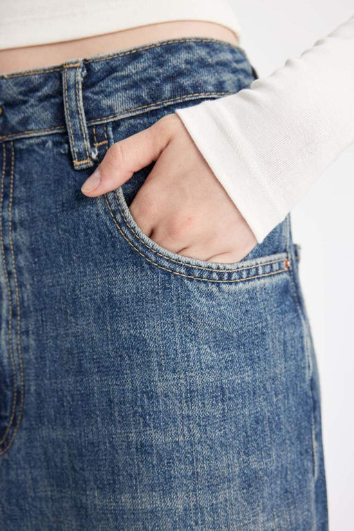 Мешковатые джинсовые брюки длиной до щиколотки с высокой талией и складками - Defacto фото 5