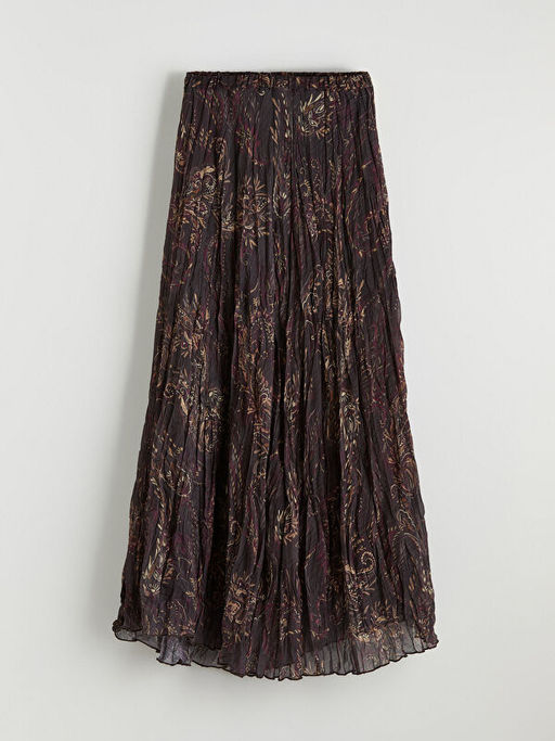 Beli Lastikli Desenli Pileli Etek