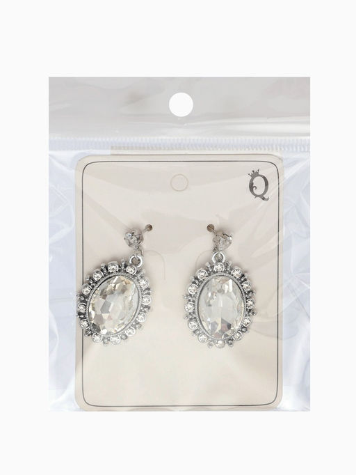Серьги со стразами "Овал грань", цвет белый в серебре