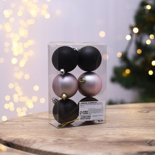 Шары ёлочные новогодние «Беру все вино на себя», пластик, d=6, 6 шт., чёрные, розовые