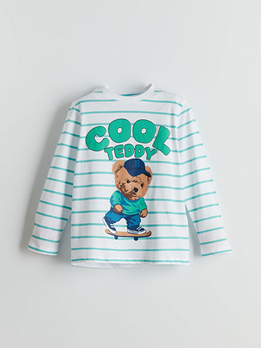 Bisiklet Yaka Ay? Teddy Bask?l? Erkek ?ocuk Pijama Tak?m?