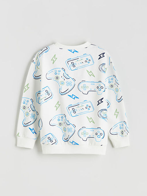 Bisiklet Yaka Bask?l? Erkek ?ocuk Sweatshirt