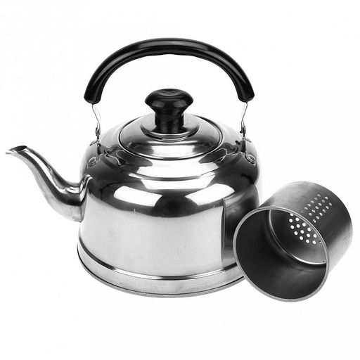 "Студентка" Чайник из нержавеющей стали 1,75л, д16,5см h15,5см, s0,3мм, с ситечком, со встроенным в крышку свистком, подвижная пластмассовая ручка, цветная коробка (Китай)