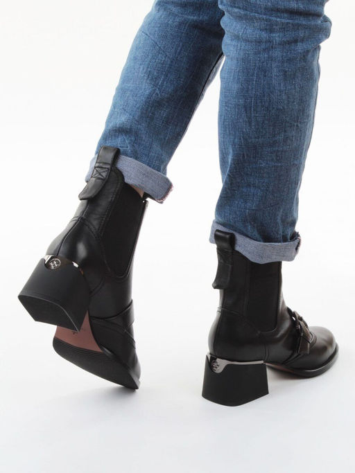 01-J4B-9A BLACK Ботинки "Челси" демисезонные женские (натуральная кожа, байка)