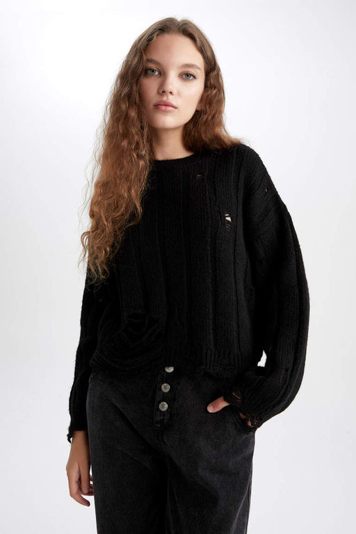 Базовый свитер оверсайз с круглым вырезом - Defacto фото 5