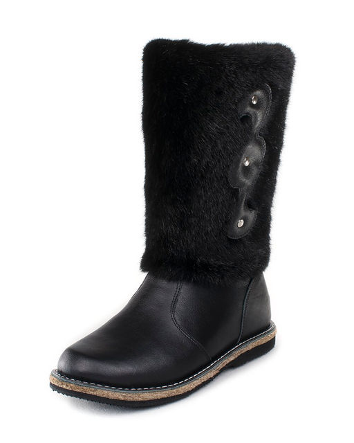 Унты женские на войлочной подошве.Черн., Черная "норка". Молния