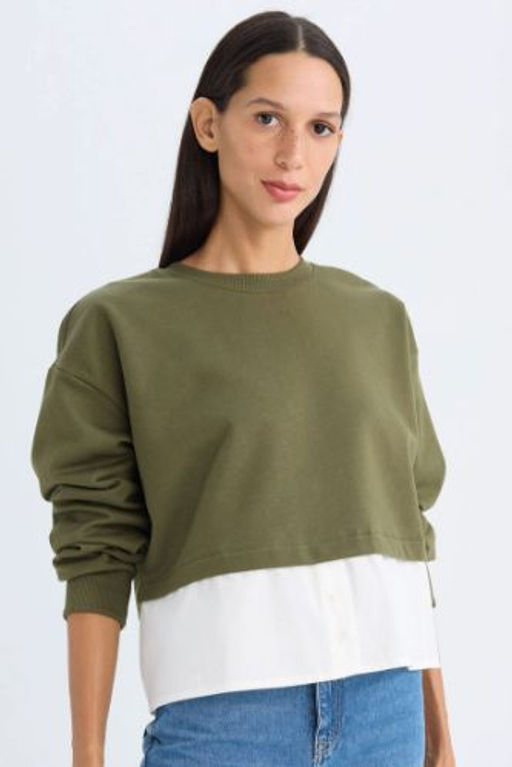 Relax Fit Bisiklet Yaka Etek Ucu Detayl? Basic Duz Sweatshirt