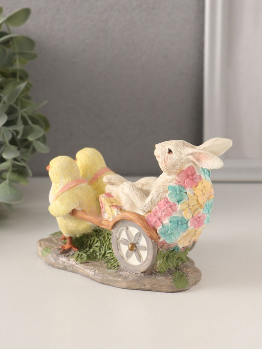 Фигурка полистоун Цыплята везут кролика в колеснице, 14.5?7?9 см