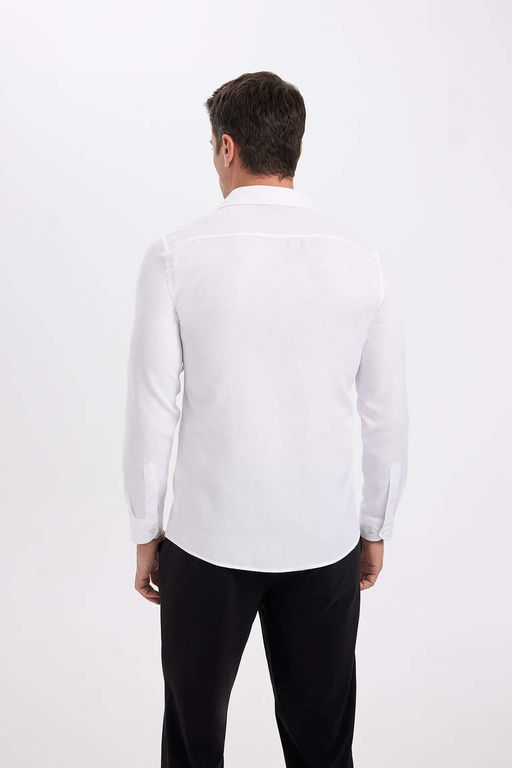 Рубашка из поплина с длинными рукавами и воротником-поло Slim Fit - Defacto фото 6