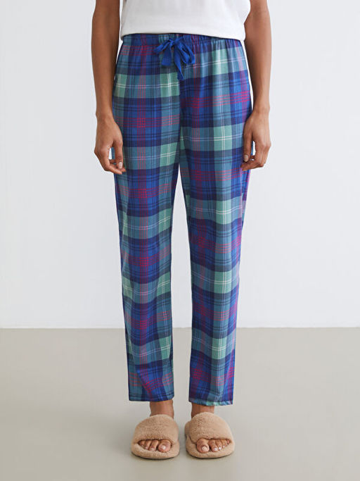 Beli Lastikli Ekose Kad?n Pijama Alt?