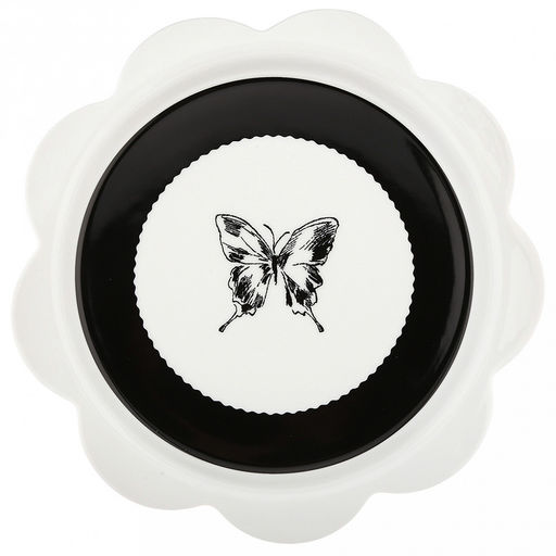 "Махаон" Тарелка мелкая фарфоровая д265мм, h27мм, волнистый край, с деколью, черный/белый, в коробке (Китай)