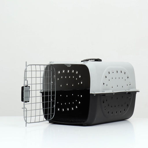 Переноска для животных пластиковая с металлической дверью 47 х 30 х 35 см, вес до 12 кг, серая 934 - Пижон фото 7