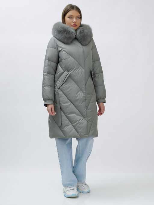 Пальто женское зимние с мехом песец люкс класса серого цвета 1316Sr