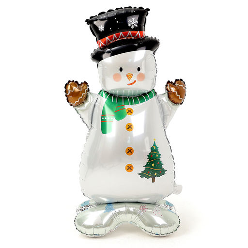 Шар воздушный фольгированный 48" «Снеговик в шляпе», на подставке