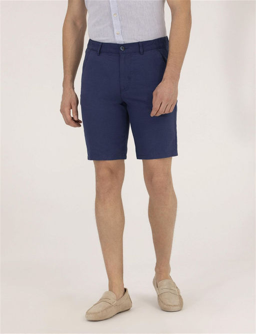 _ndigo Slim Fit Keten Kar___ml_ Bermuda _ort