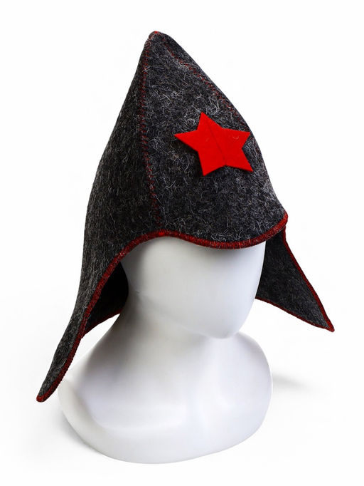 Шапка для бани и сауны Будёновка, полиэфир, шерсть, серая