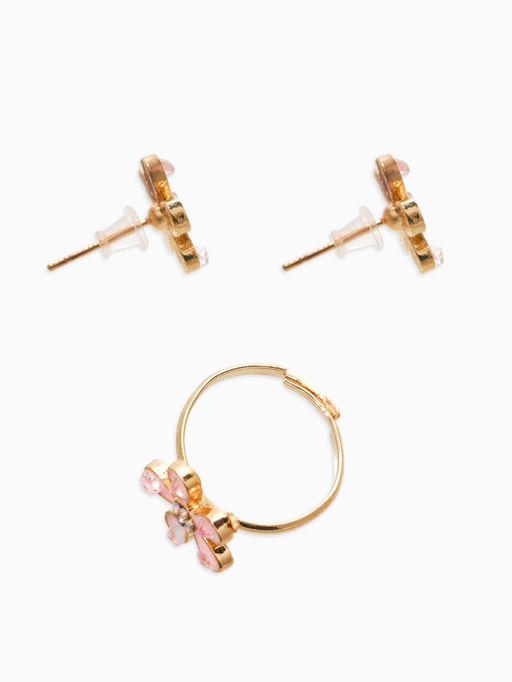 Набор детский «Выбражулька. Цветок», 3 предмета: кулон, кольцо, серьги, розовый в золоте