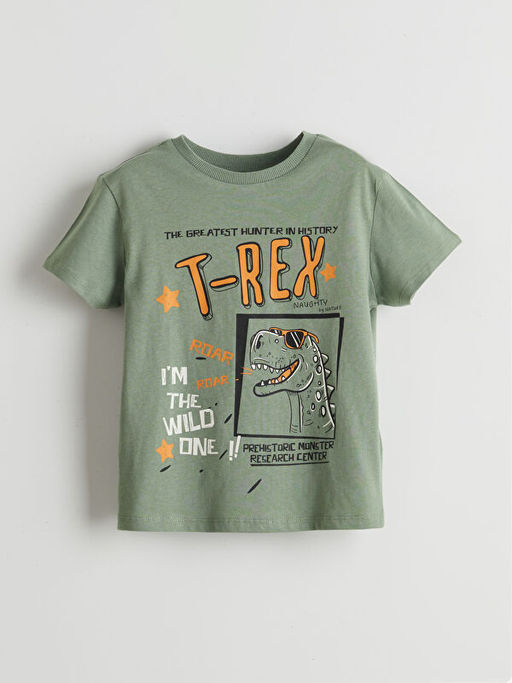 Bisiklet Yaka Bask?l? Penye Erkek Bebek Ti??rt