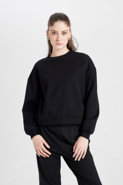 Regular Fit Bisiklet Yaka Kal?n Basic Duz Sweatshirt
