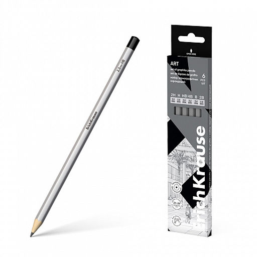 Цена за 24 шт. Набор из 6 чернографитных карандашей ErichKrause Art, шестигранных, 2H, H, HB, HB, B, 2B (в коробке)