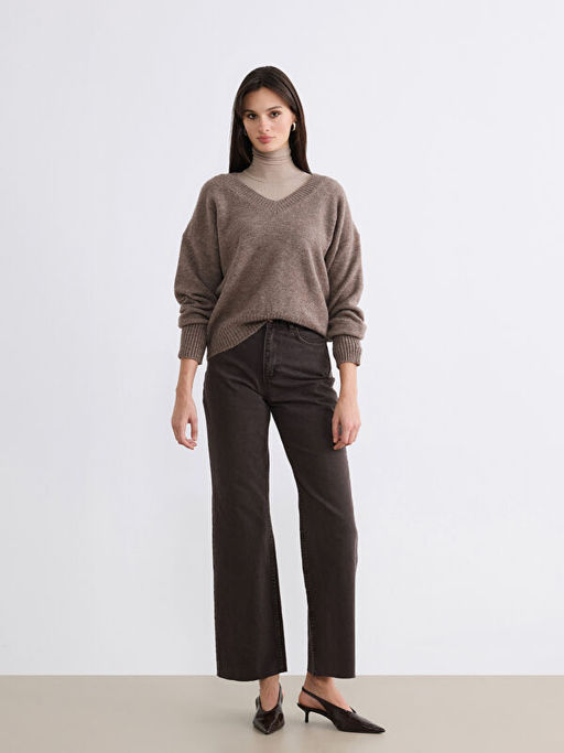 V Yaka Oversize Kad?n Triko Kazak