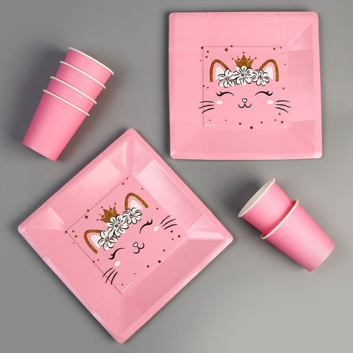 Набор посуды Котик: стаканы 6 шт., тарелки 6 шт. - Страна карнавалия фото 5