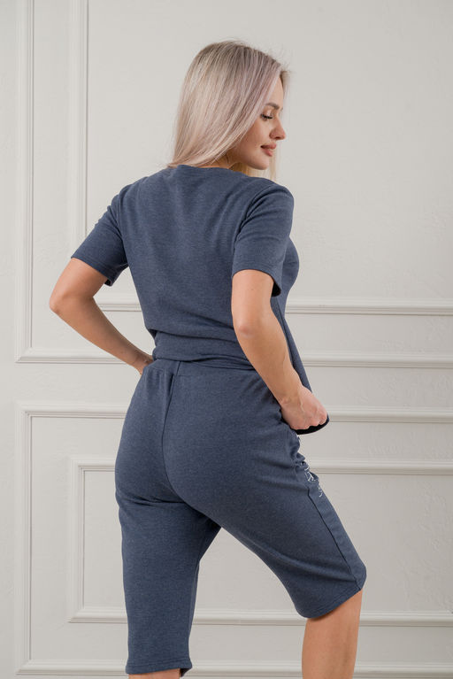 Пижама женская из бридж и футболки из интерлока Королева индиго меланж