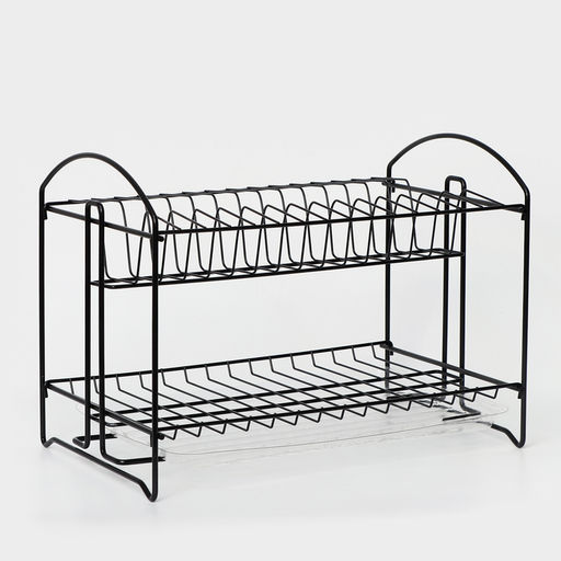 Сушилка для посуды с поддоном 2-х ярусная, разборная, 39.5×24×29.5 см, чёрная