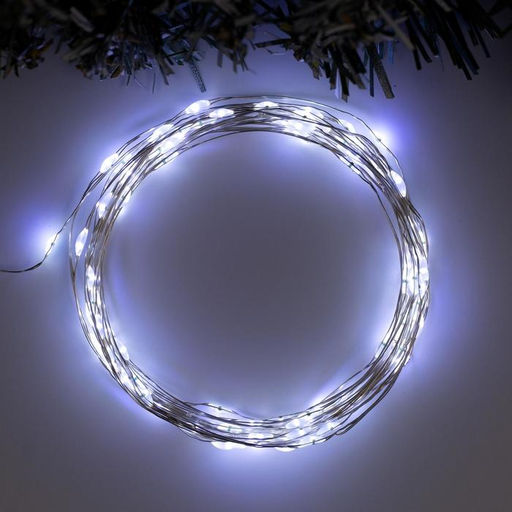 Гирлянда Нить 5 м роса, IP20, серебристая нить, 100 LED, 2 режима, батарейки AAх3 (нет в комплекте), свечение белое