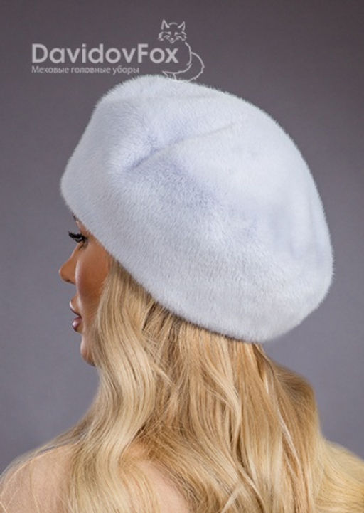 Шапка Берет экомех голубой