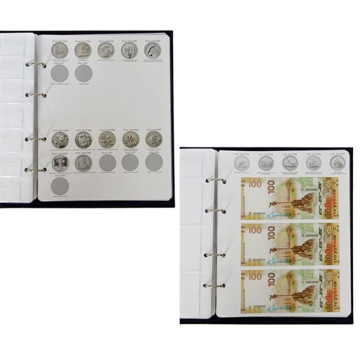 Альбом для монет на кольцах 225×265 мм, «Памятные монеты РФ», обложка ламинированный картон, 13 листов и 13 цветных картонных вставок