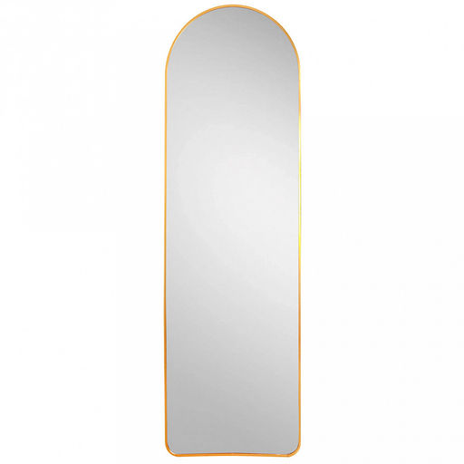 Зеркало напольное, настенное, интерьерное 50х160см, в полный рост, арочная форма, алюминиевая рама ширина 2,7см, цвет - золото, U-образная металлическая подставка, в коробке (Китай)