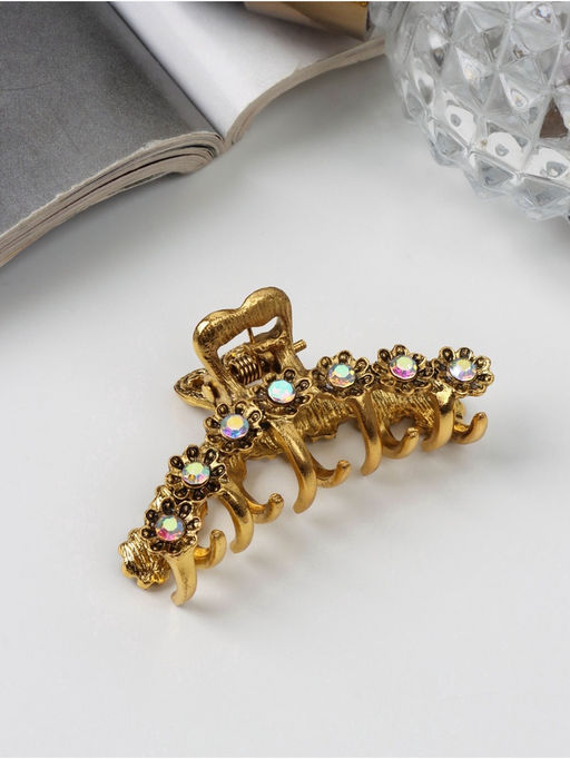 Цена за 6 шт. Крабик для волос «Каспиан», цветочки, 5 см, золото